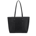 black Genuine Leather Croc-Embossed Structured Tote Bag