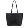 black Genuine Leather Croc-Embossed Structured Tote Bag