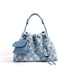 Blue floral patterned handbag with a matching flap 