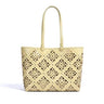 yellow Genuine Leather Floral Cutout Tote Bag