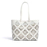Women's white Genuine Leather Floral Cutout Tote Bag
