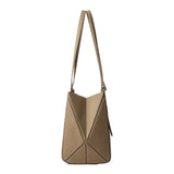 Gray Genuine Leather Geometric Tote Bag side view