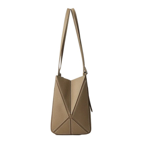 Gray Genuine Leather Geometric Tote Bag side view