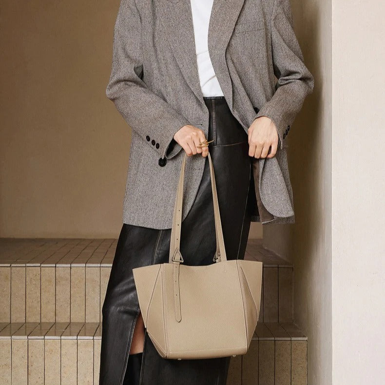 Women's gray Genuine Leather Geometric tote Bag