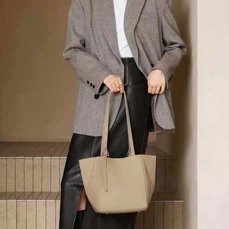 Women's gray Genuine Leather Geometric tote Bag
