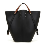 BLACK Genuine Leather Large Capacity Bucket Bag