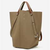 gray Genuine Leather Large Capacity Bucket bag 