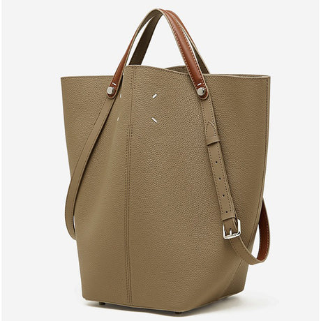 gray Genuine Leather Large Capacity Bucket bag 