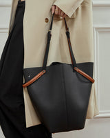 BLACK Genuine Leather Bucket Bag 