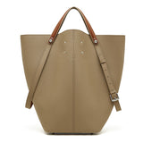 gray  Large Capacity Bucket bag with brown straps 