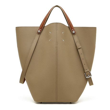 gray  Large Capacity Bucket bag with brown straps 