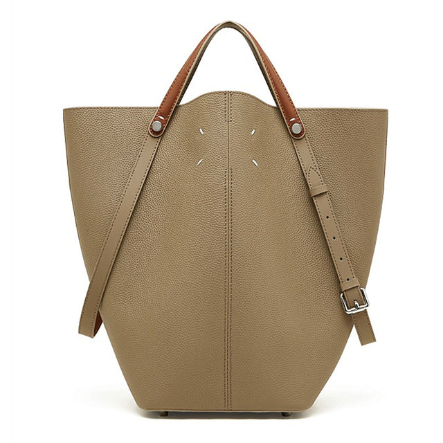 gray  Large Capacity Bucket bag with brown straps 