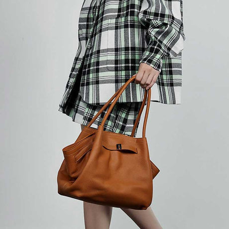 Women's Genuine Leather Large Capacity Tote Bag brown