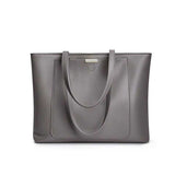 gray Genuine Leather Large Capacity Tote Bag with Zipper