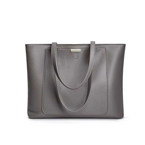 gray Genuine Leather Large Capacity Tote Bag with Zipper