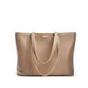 Women's beige Genuine Leather Large Capacity Tote Bag with Zipper