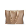 Women's beige Genuine Leather Large Capacity Tote Bag with Zipper
