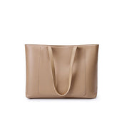 beige Genuine Leather Large Capacity Tote Bag 