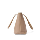  beige Genuine Leather Large Capacity Tote Bag with Zipper side view
