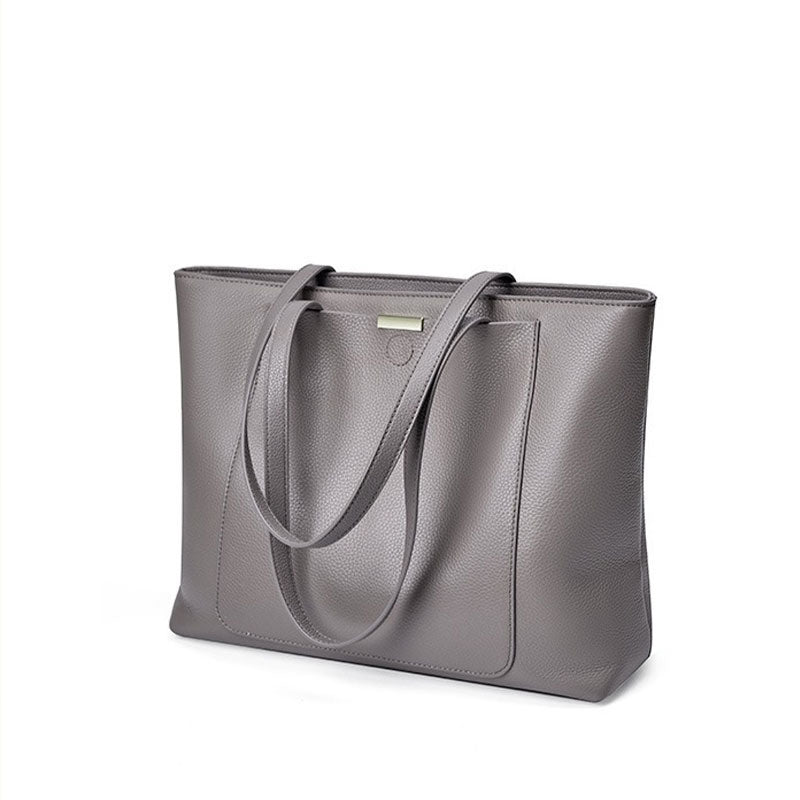 gray Genuine Leather Large Capacity Tote Bag