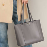 Women's Genuine Leather Large Capacity Tote Bag with Zipper gray