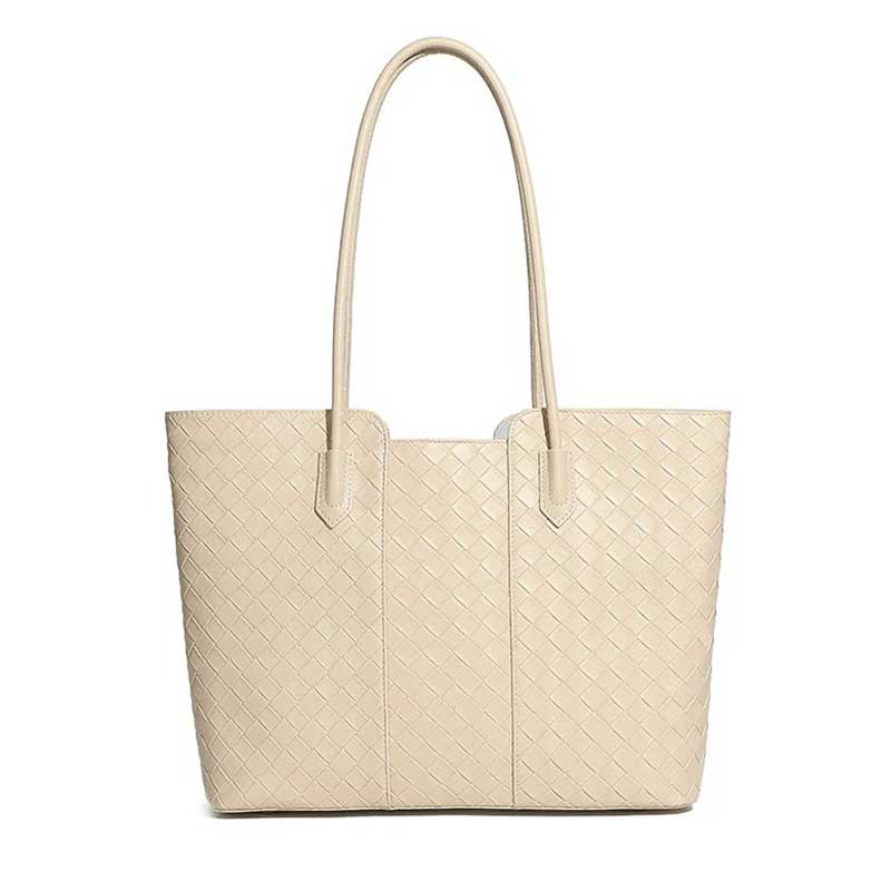 off-white Genuine Leather Large Capacity Woven Tote Bag 