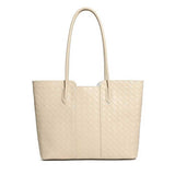 off-white Genuine Leather Large Capacity Woven Tote Bag 
