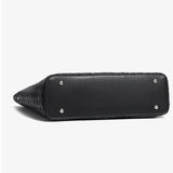 black Leather Large Capacity Woven Tote Bag 