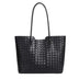 black Genuine Leather Large Capacity Woven Tote Bag 