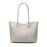 gray Genuine Leather Large Capacity Woven Tote Bag