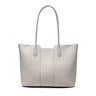 gray Genuine Leather Large Capacity Woven Tote Bag