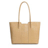 khaki Genuine Leather Large Capacity Woven Tote Bag 