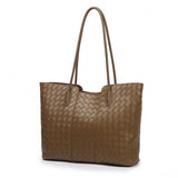 brown Genuine Leather Large Capacity Woven Tote Bag