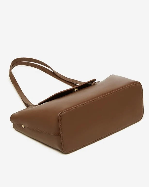 Women's brown Genuine Leather Large Structured Tote Bag bottom