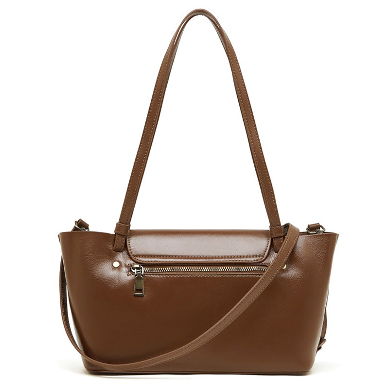 brown Genuine Leather Large Structured Tote Bag back view