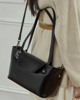 Women's black cowhide Leather Large Structured Tote Bag 