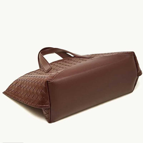 burgundy Genuine Leather Large Woven Tote Bag bottom