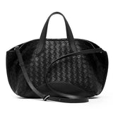 black Genuine Leather Large Woven Tote Bag