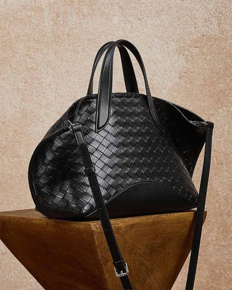 black Genuine Leather Large Handwoven Tote Bag