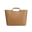 Khaki Genuine Leather handbag with metallic handle 
