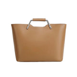 Khaki Genuine Leather handbag with metallic handle 