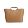 Khaki Genuine Leather handbag with metallic handle 