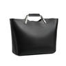 Black Genuine Leather Metal Handle Large Tote Bag