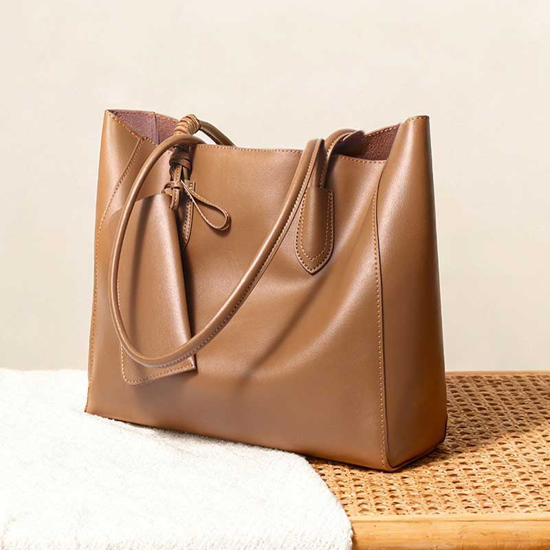 brown Leather Tote Bag with Inner Pouch