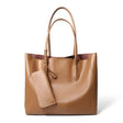 brown Genuine Leather Minimalist Tote Bag 