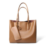 brown Genuine Leather Minimalist Tote Bag 