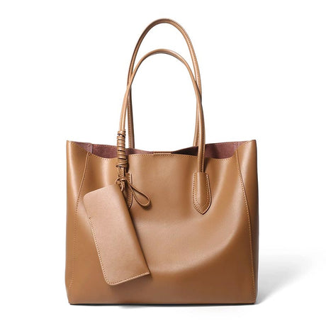 brown Genuine Leather Minimalist Tote Bag 