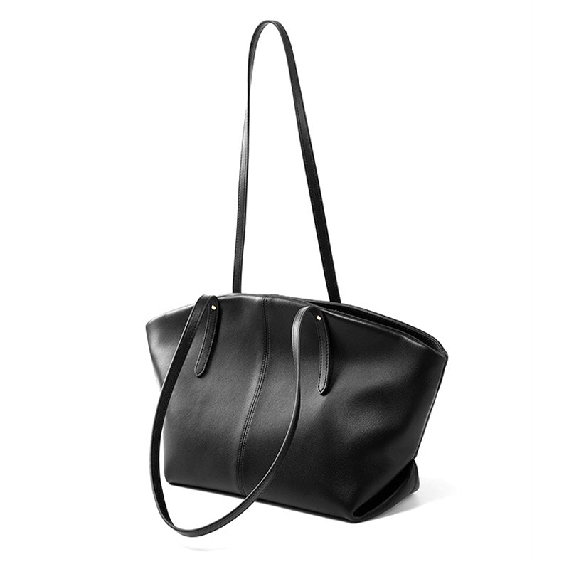 black Genuine Leather Minimalist Tote Bag PRUSES