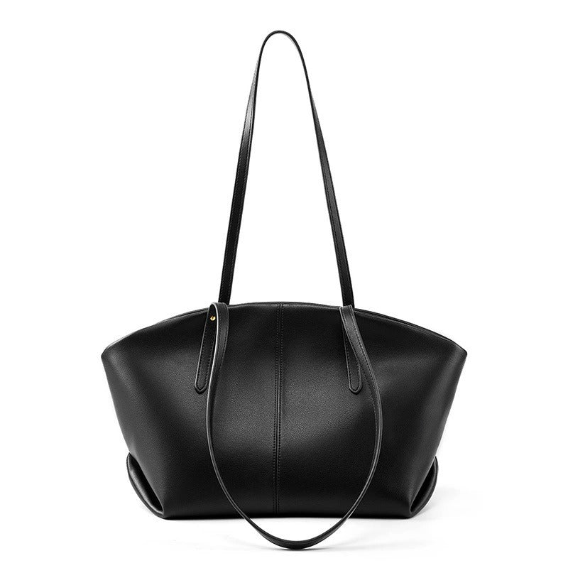 Women's black Genuine Leather  Minimalist Tote Bag