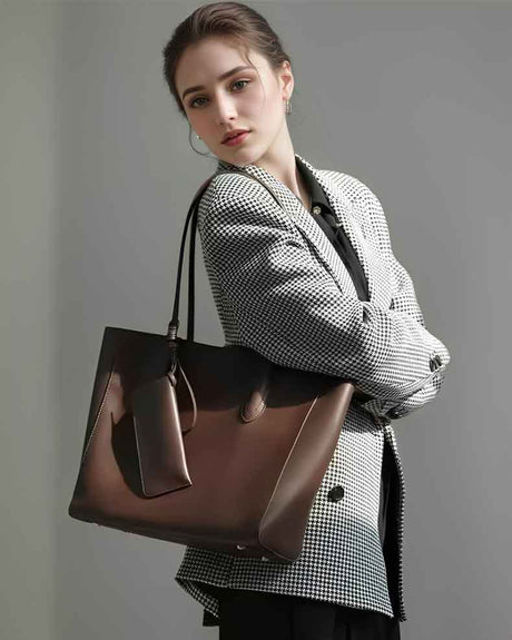 Women coffee Genuine Leather Minimalist Tote Bag